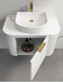 Fluted Curve White Vanity With Countertop - 750mm