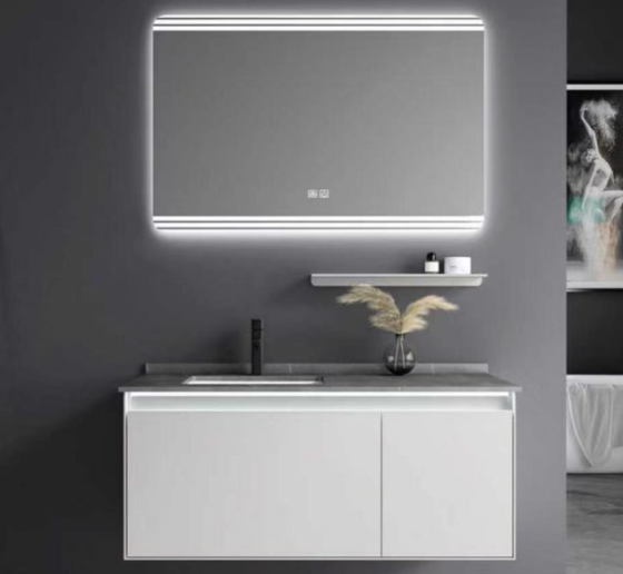 L/Grey Wall Hung Vanity + Top with under mount sink + Mirror
